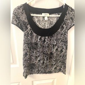 Ann Taylor LOFT Black and White Floral Top